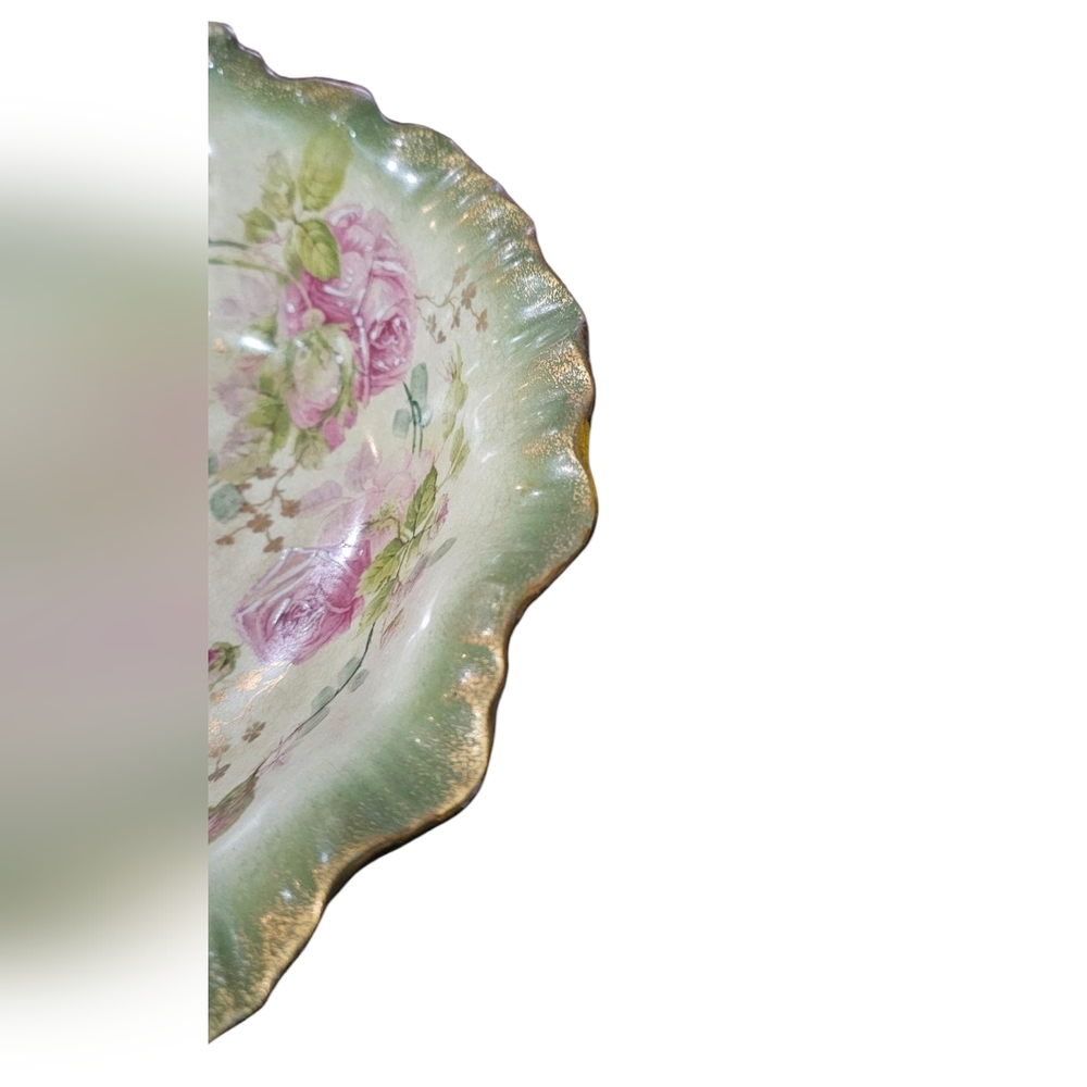 Antique La Belle China Oval Shape Serving Dish Gold Edges Pink Roses Vintage - Picture 7 of 11
